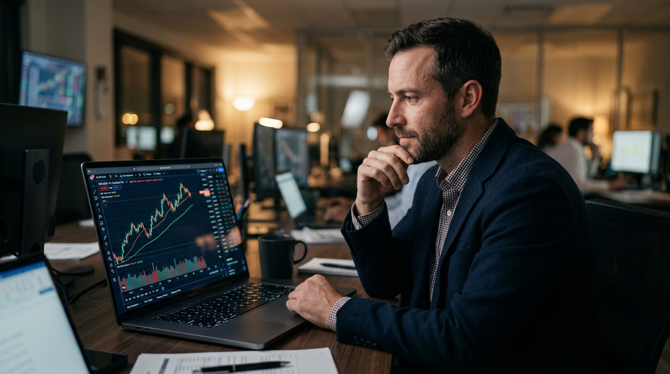 Trader looking at chart on laptop